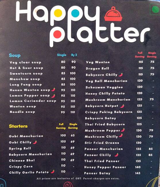 Menu at Happy Platter, Bengaluru