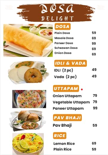 Menu of Dosa Delight, Delta 1, Greater Noida