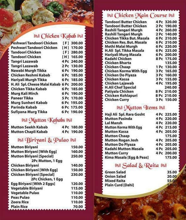 Haji Ali menu, Menu restauracji Haji Ali, Ajoy Nagar, Kolkata Zomato