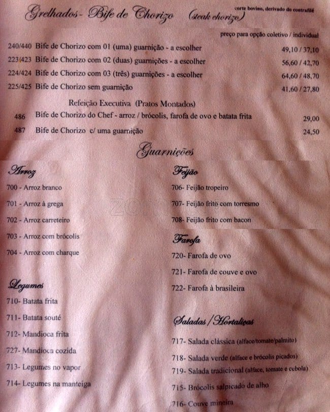 Picanhas do Sul cardápio