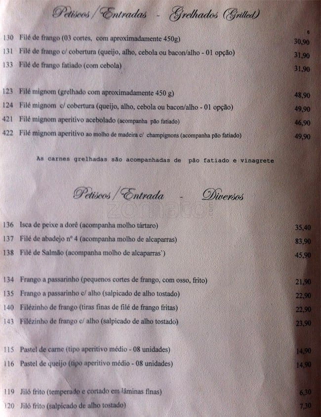 Picanhas do Sul cardápio