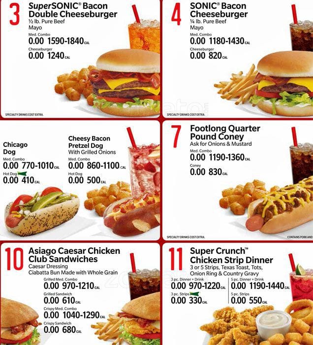 Sonic Printable Menu With Prices