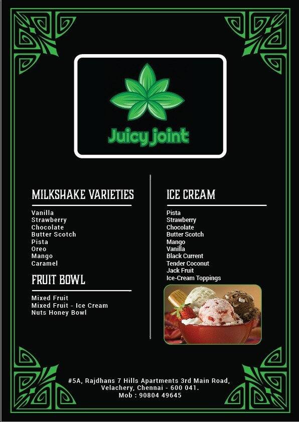 Menu of Juicy Joint, Velachery, Chennai