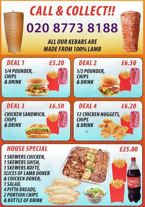 Menu at Kebab World fast food, Wallington, South Parade