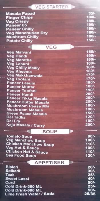 Hotel Masala Mantra menu