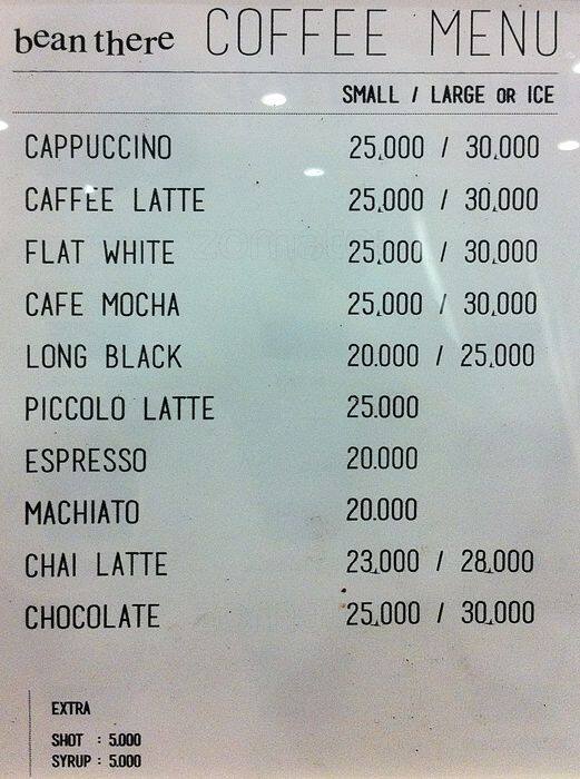Bean There Menu, Menu for Bean There, SCBD, Jakarta Zomato Indonesia