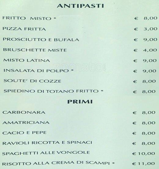 Menu di Osteria Pizzeria 