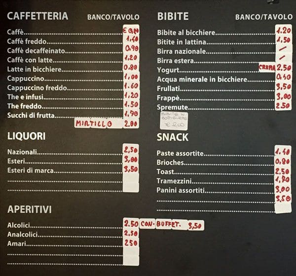 Carta de Big Bar