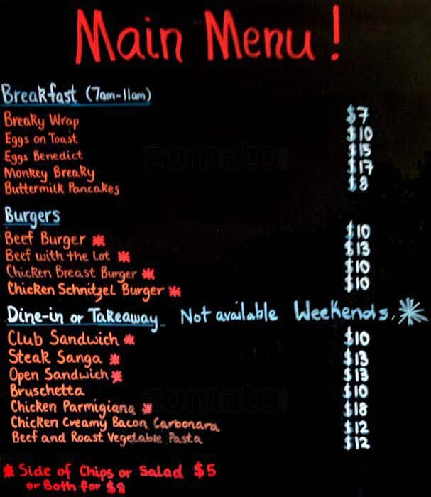 Monkey Puzzle Cafe and Bar Menu Urbanspoon/Zomato