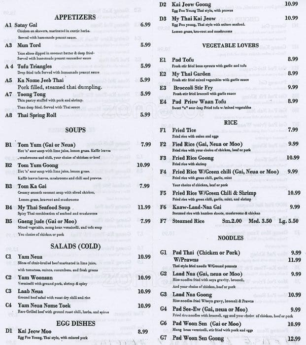 My Thai Menu, Menu for My Thai, City of Langley, Langley - Urbanspoon ...