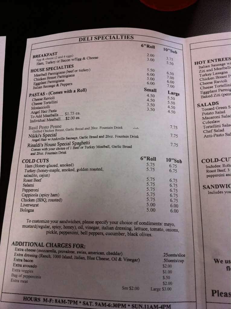 Original Rinaldi's Menu, Menu for Original Rinaldi's, El Segundo, El