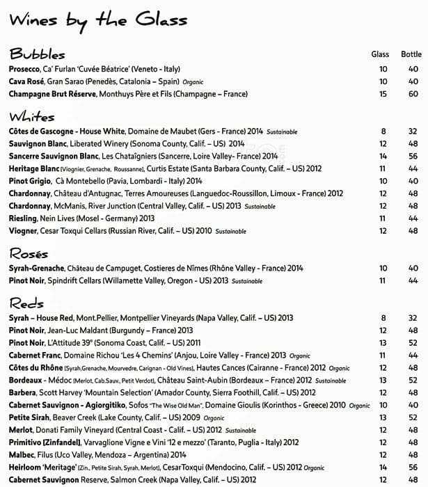 Menu at Blush! Wine Bar, San Francisco, 476 Castro St