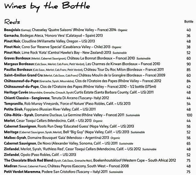 Menu at Blush! Wine Bar, San Francisco, 476 Castro St