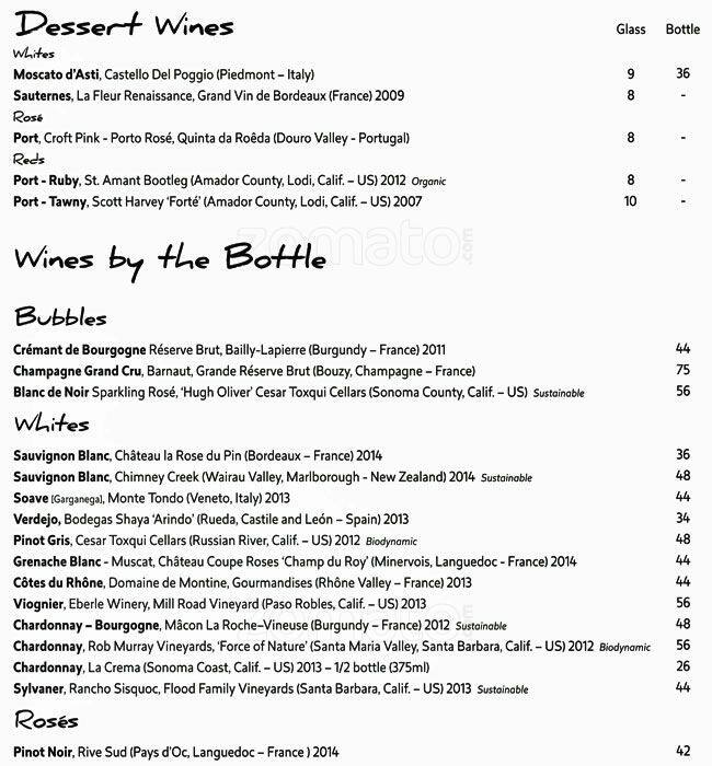 Menu at Blush! Wine Bar, San Francisco, 476 Castro St