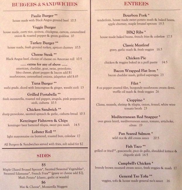 Menu at Campbell's Place pub & bar, Philadelphia