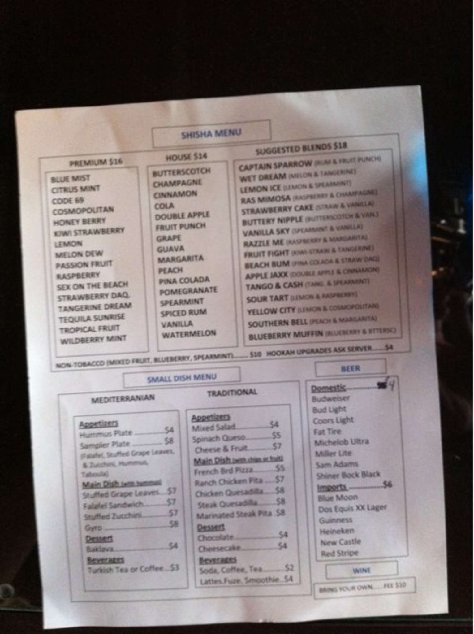 Oasis Liquid menu