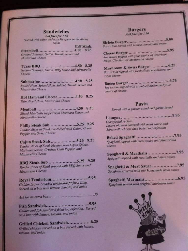 Menu at Pizza King pizzeria, Greencastle, 400 S Bloomington St