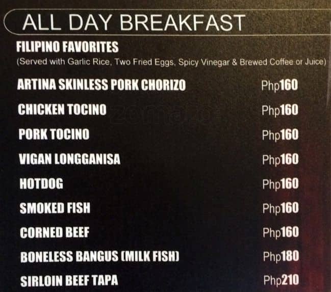 Menu at OYO 103 Artina Suites Hotel restaurant, Makati
