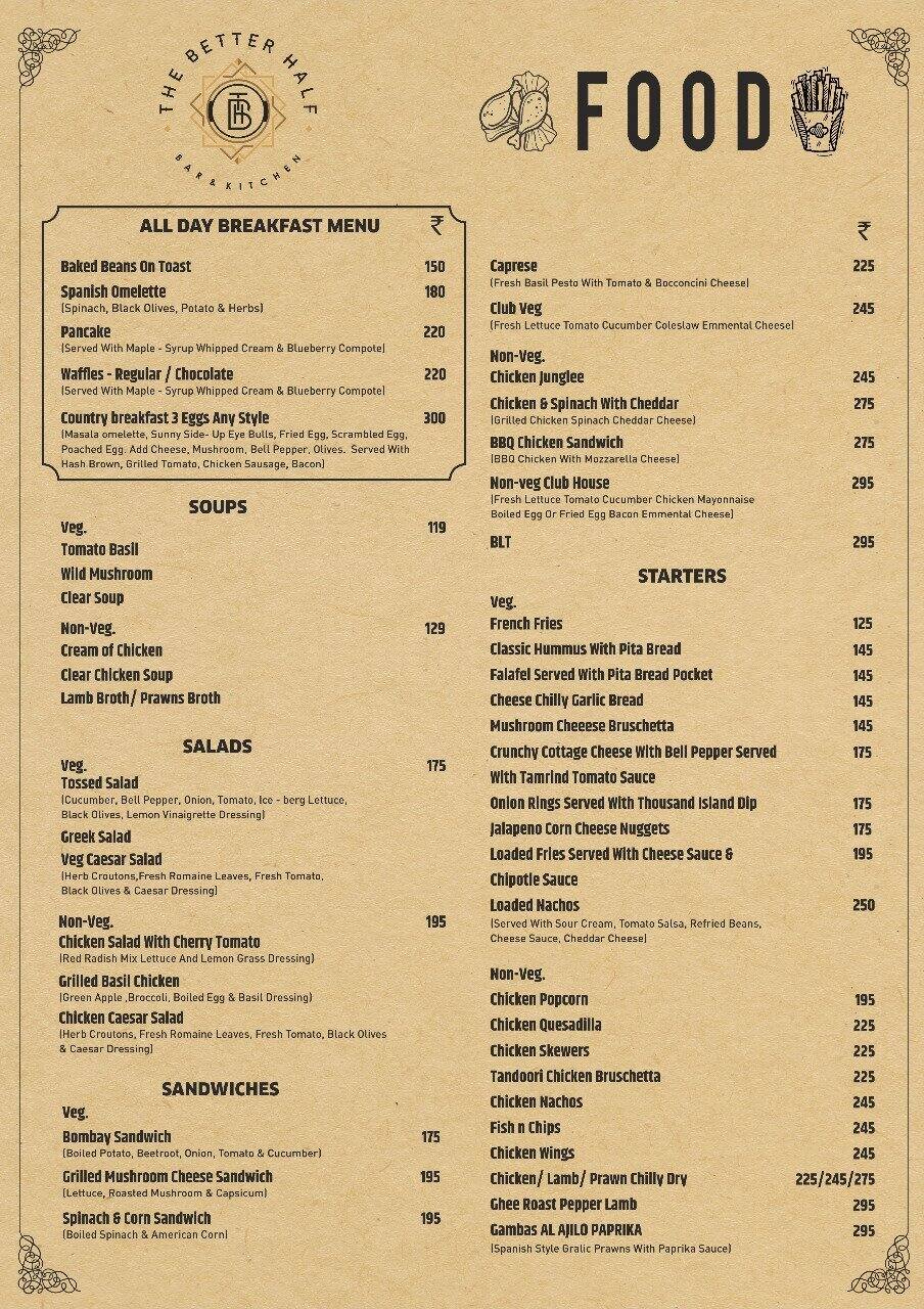 The Better Half Menu, Menu for The Better Half, Mundhwa, Pune Zomato