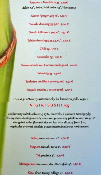 Speisekarte von Akiko Sushi Bar, Bratislava