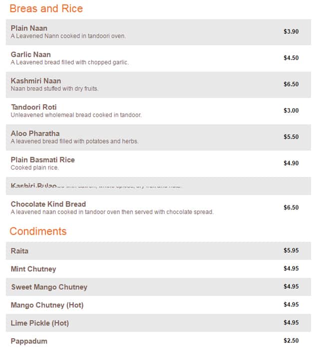 Menu at Milan Indian Restaurant, Beaconsfield