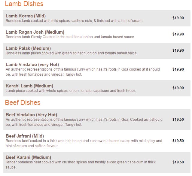 Menu at Milan Indian Restaurant, Beaconsfield