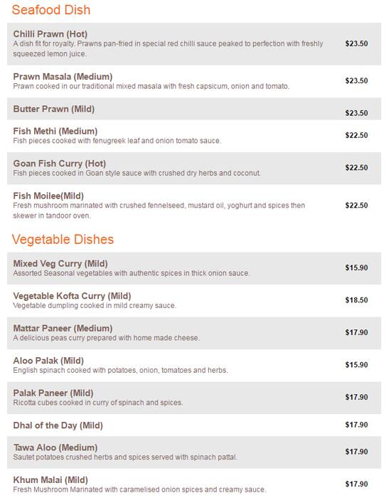 Menu at Milan Indian Restaurant, Beaconsfield