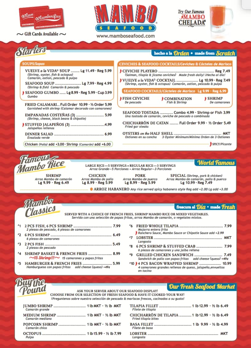 Mambo Seafood Menu, Menu for Mambo Seafood, Bellaire, Houston ...