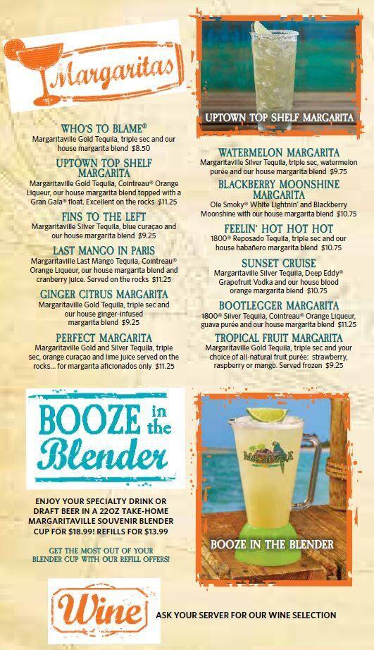 Menu at Margaritaville Coffee Shop cafe, Hollywood