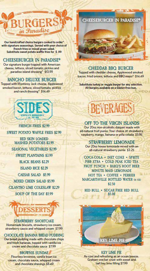 Menu at Margaritaville Coffee Shop cafe, Hollywood