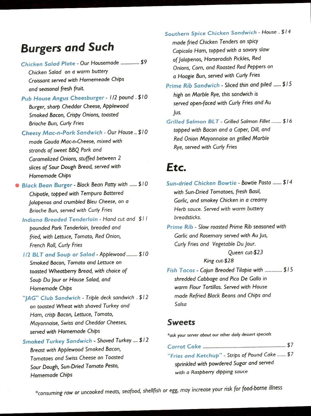 Menu at Chancellor's Restaurant, Indianapolis