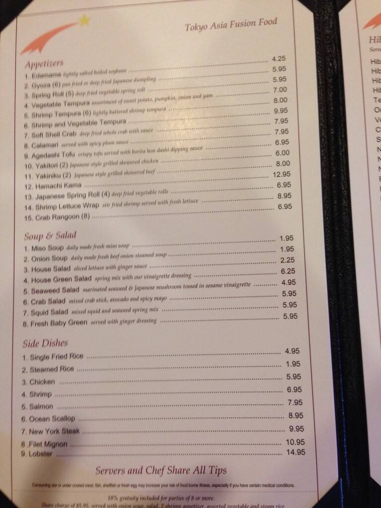 Tokyo Asian Fusion Menu, Menu for Tokyo Asian Fusion, Abilene, Abilene