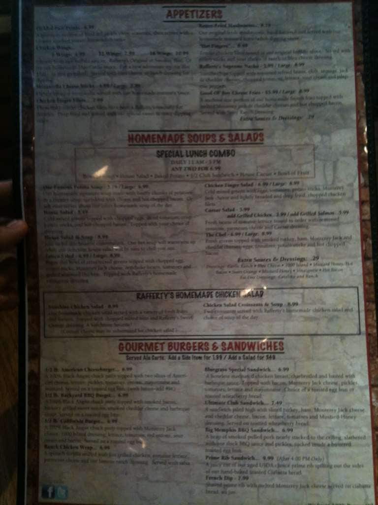 Menu at Rafferty's of Clarksville restaurant, Clarksville