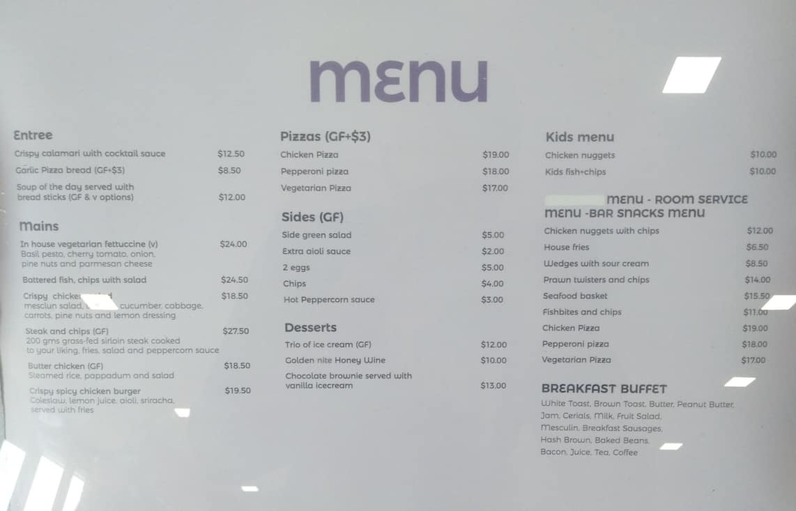 Menu at Pacific Bar & Restaurant, Auckland