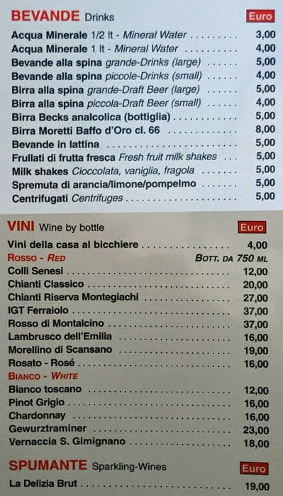 Menu di Ristorante Pizzeria Bibo Bar 