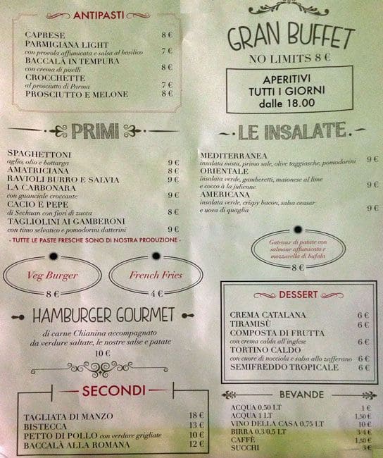 Menu di Centrale Ristotheatre 