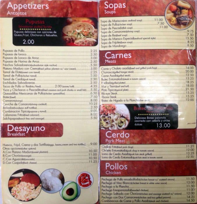 Menu at EL Azteca & El Guanaco restaurant, New York City