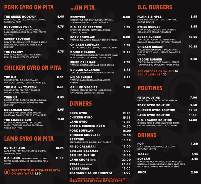 Menu At Greek Gyro Restaurant, Toronto