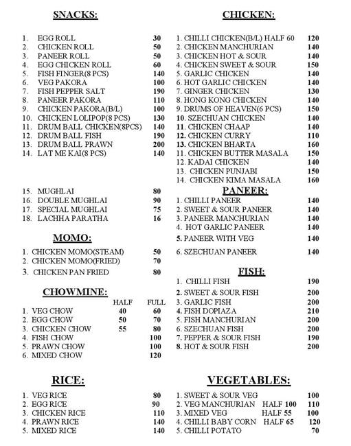 Menu at Green Chilli, Kolkata, 145/1A B.C Road