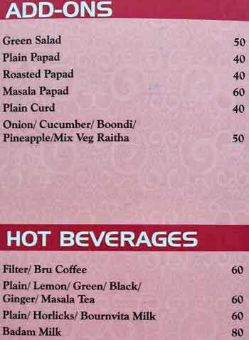 Mayura House menu