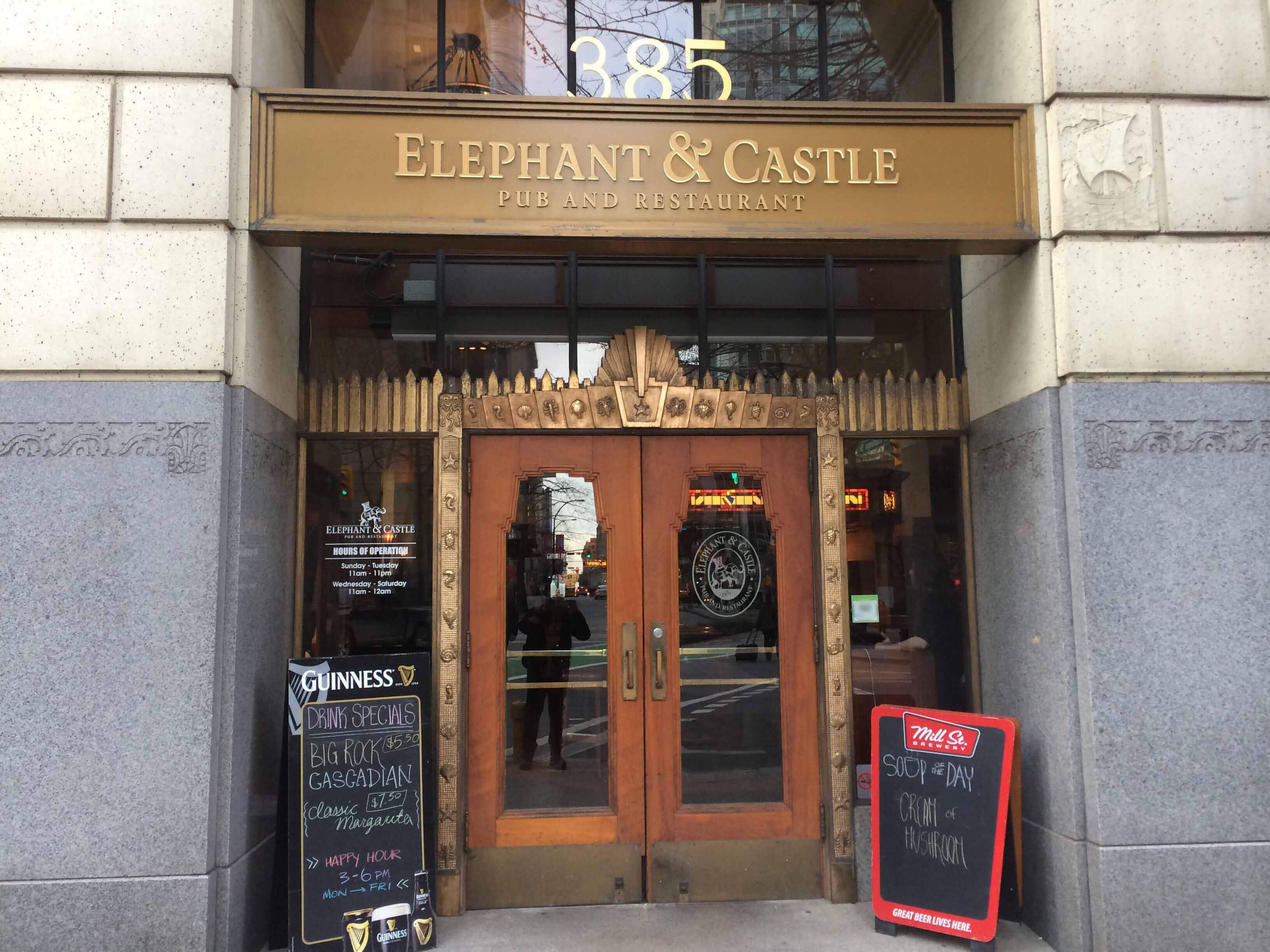 Menu of Elephant & Castle Pub and Restaurant, Coal Harbour, Vancouver