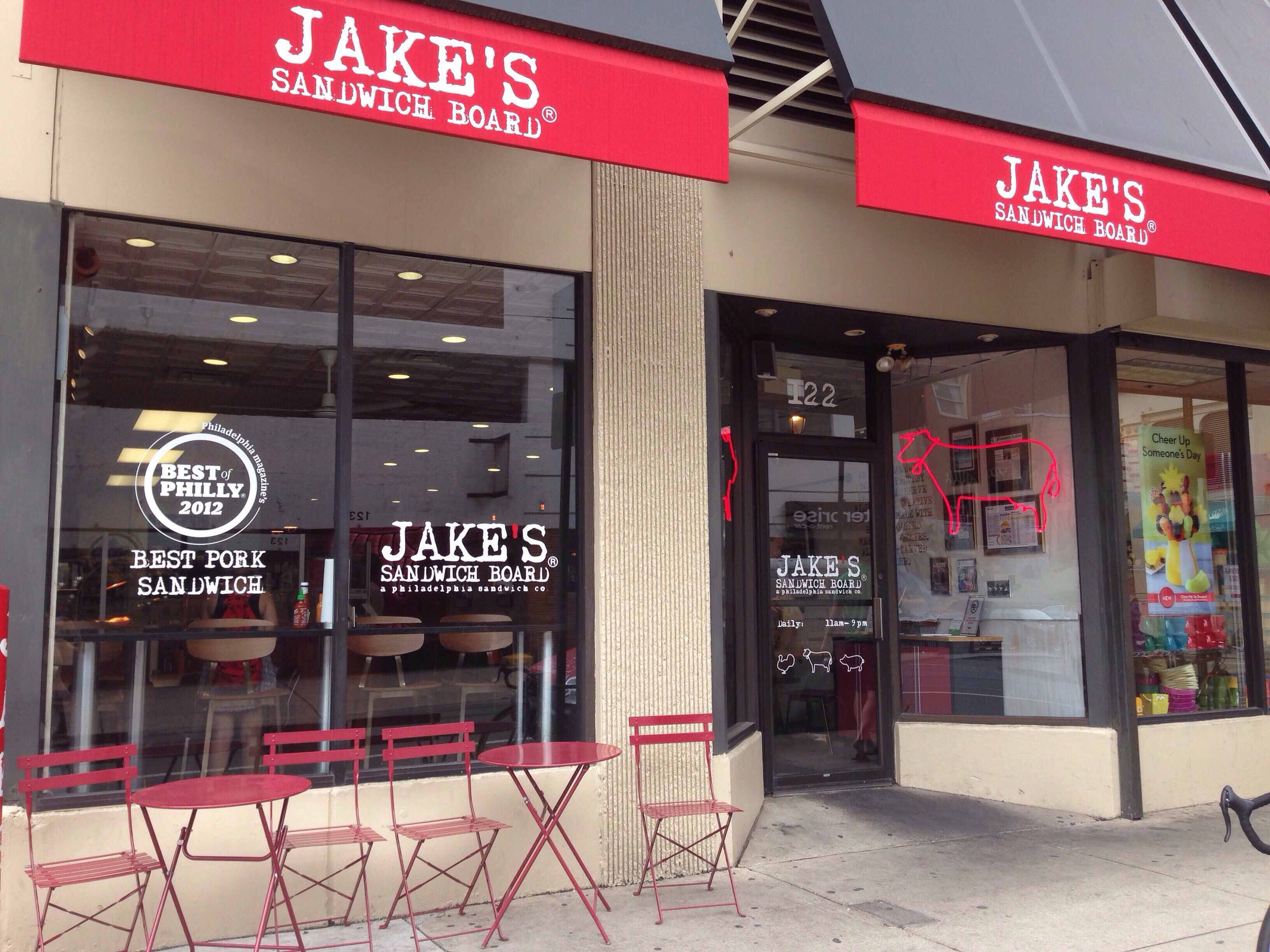 Menu of Jake's Sandwich Board, Washington Square West, Philadelphia