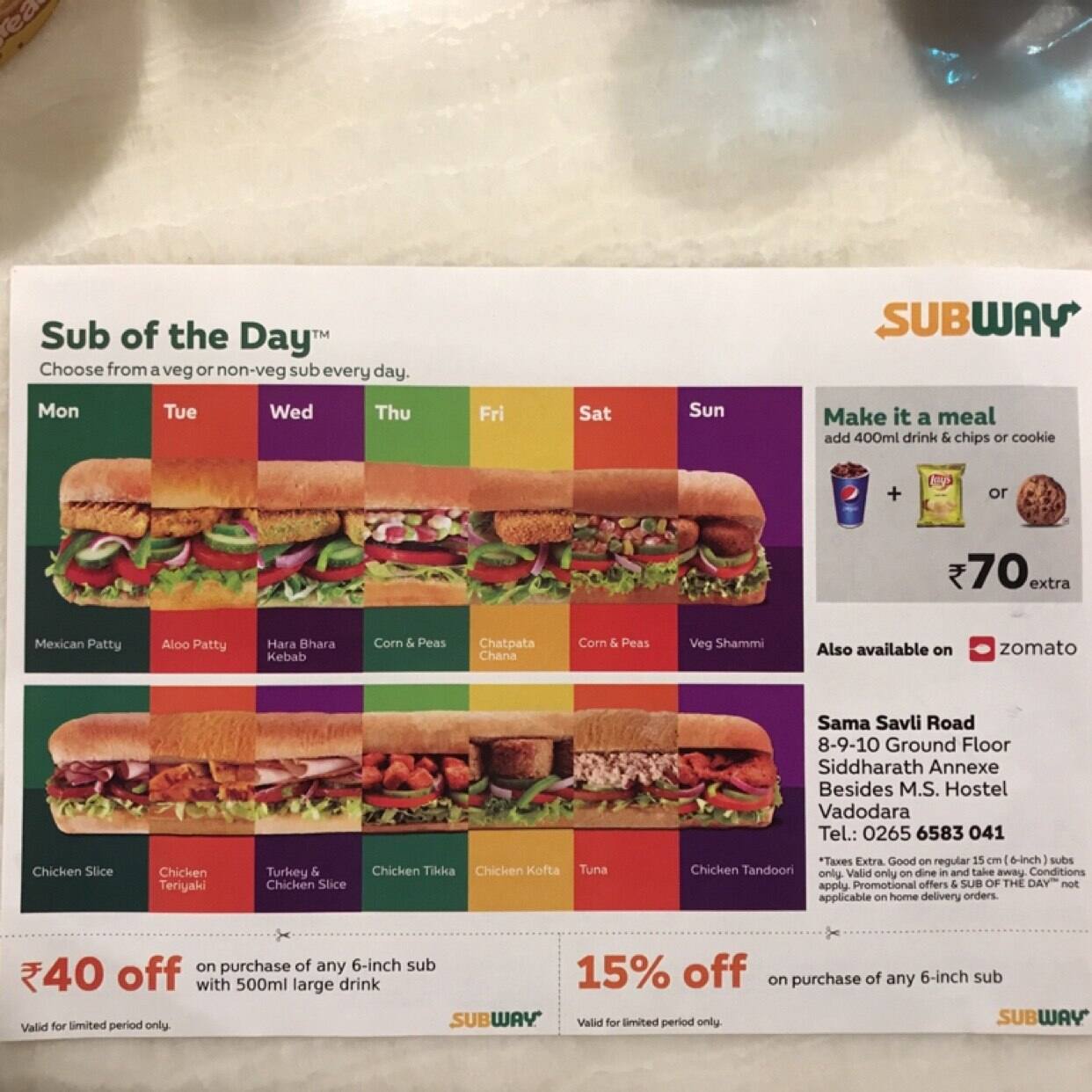 Subway, Sama, Vadodara Zomato