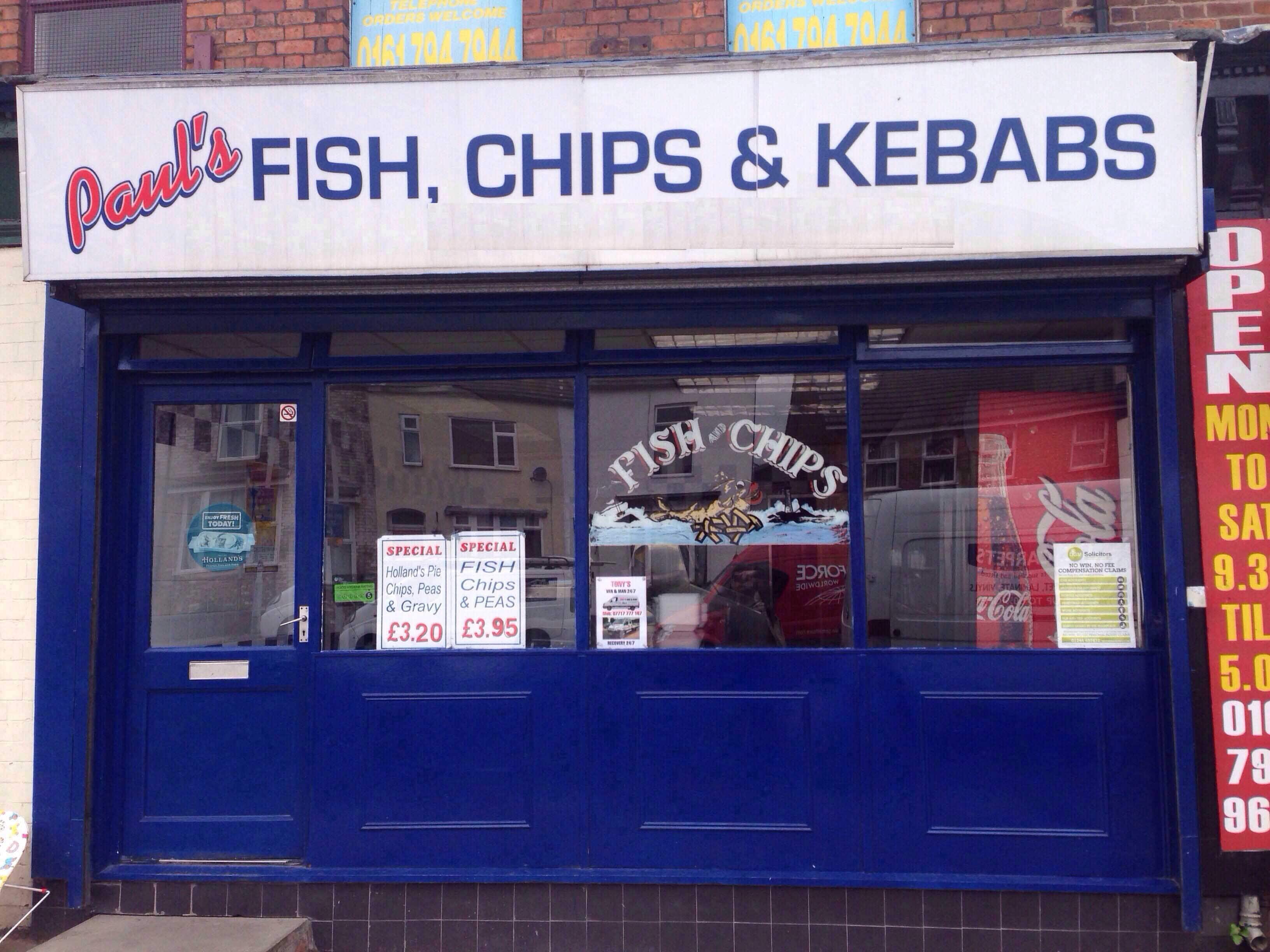 Pauls Fish, Chips & Kebabs Menu