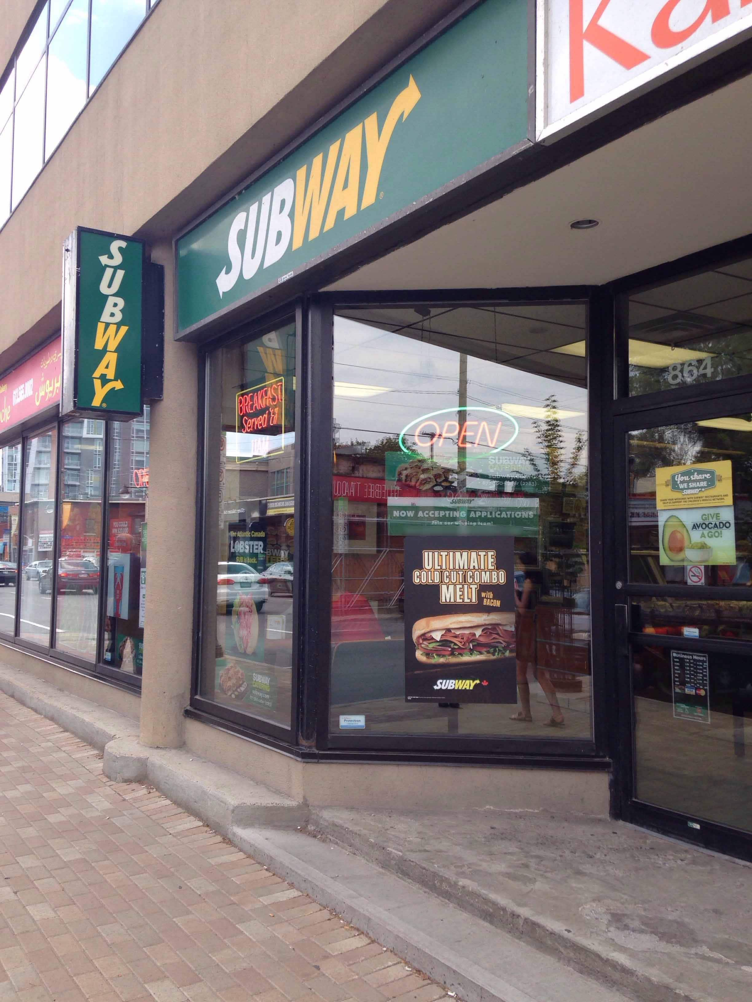 Menu of Subway, The Glebe, Ottawa