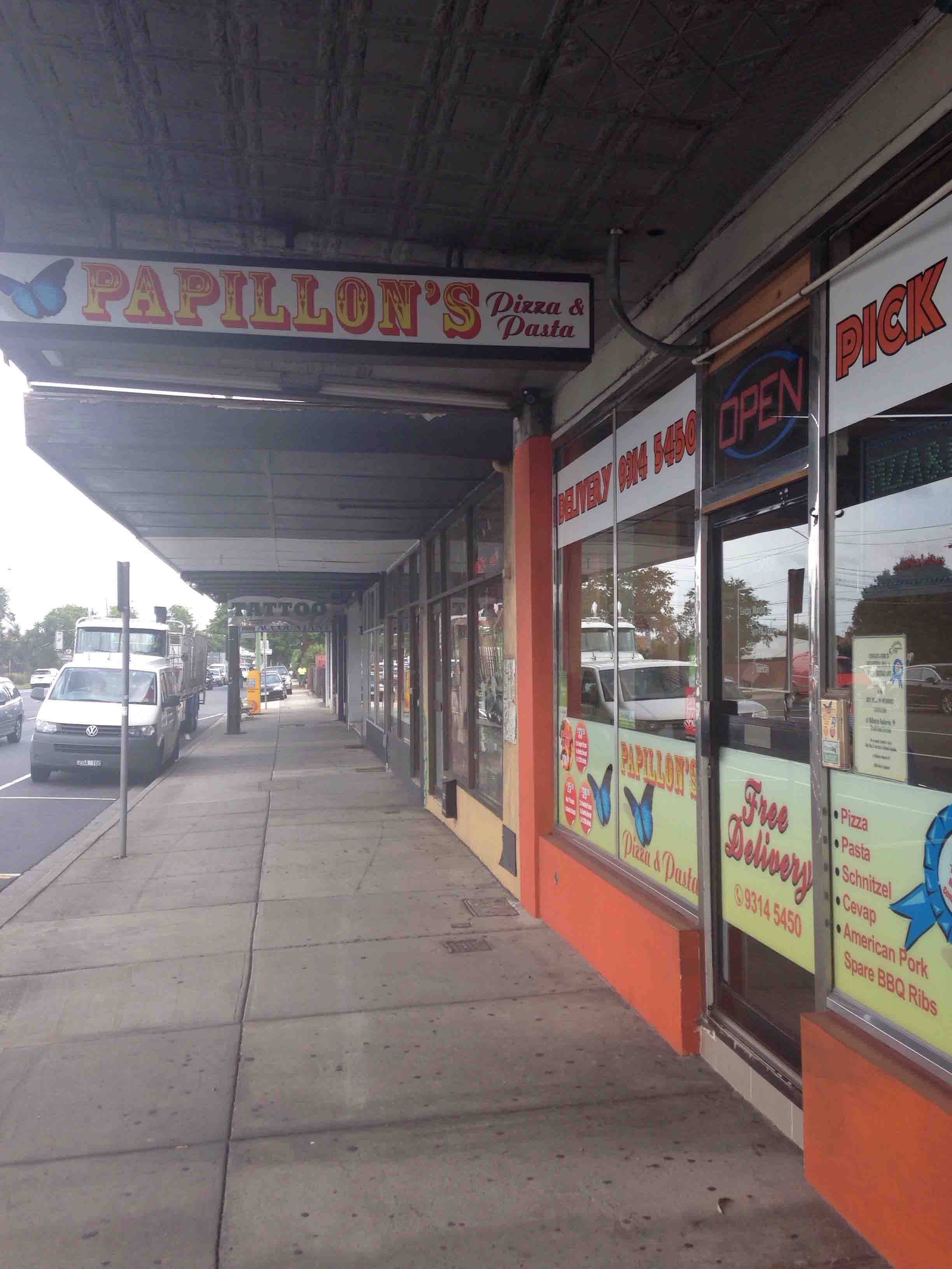 Menu of Papillon's Pizza and Pasta, Yarraville, Melbourne