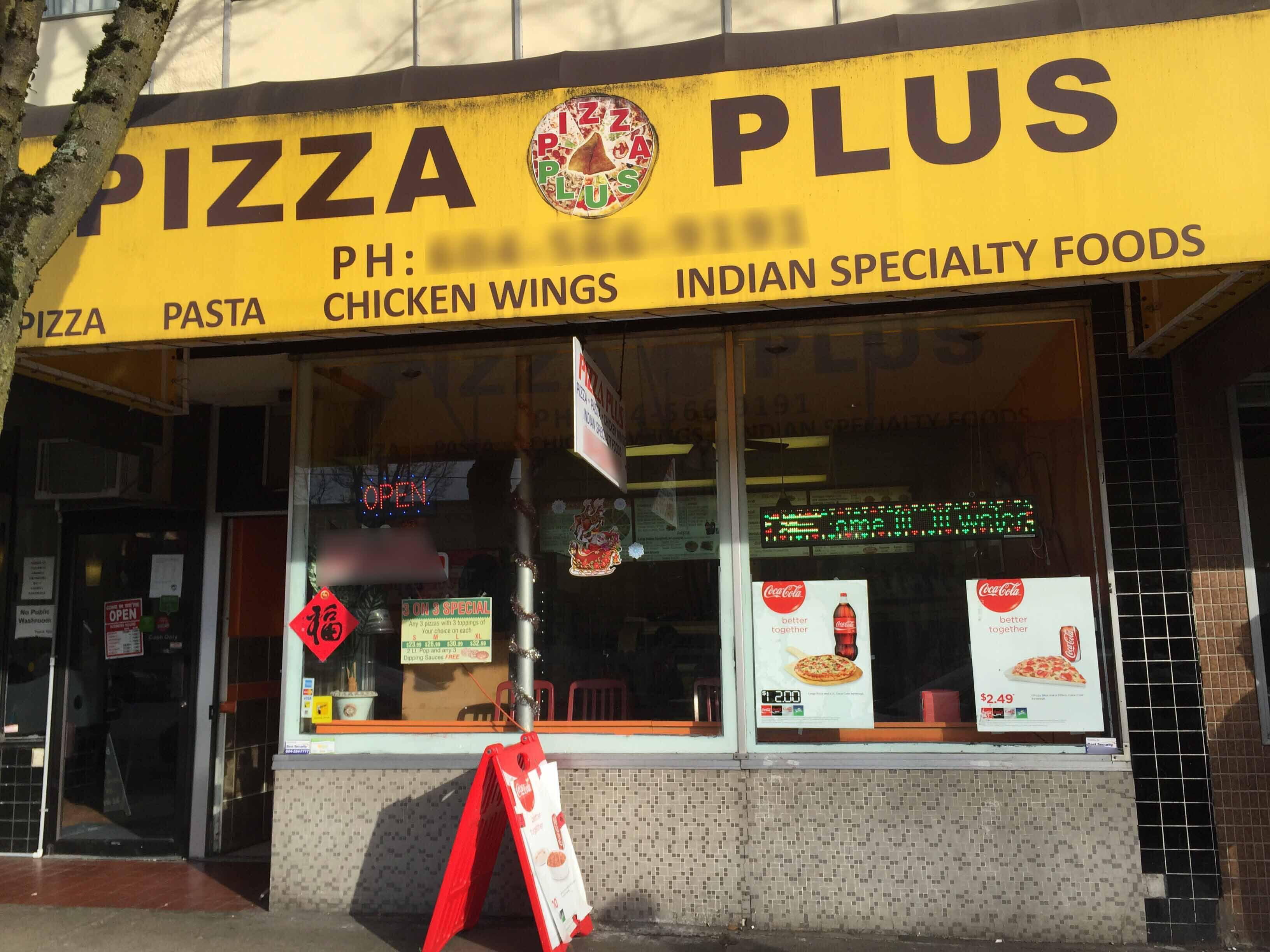 Menu of Pizza Plus, Punjabi Market, Vancouver