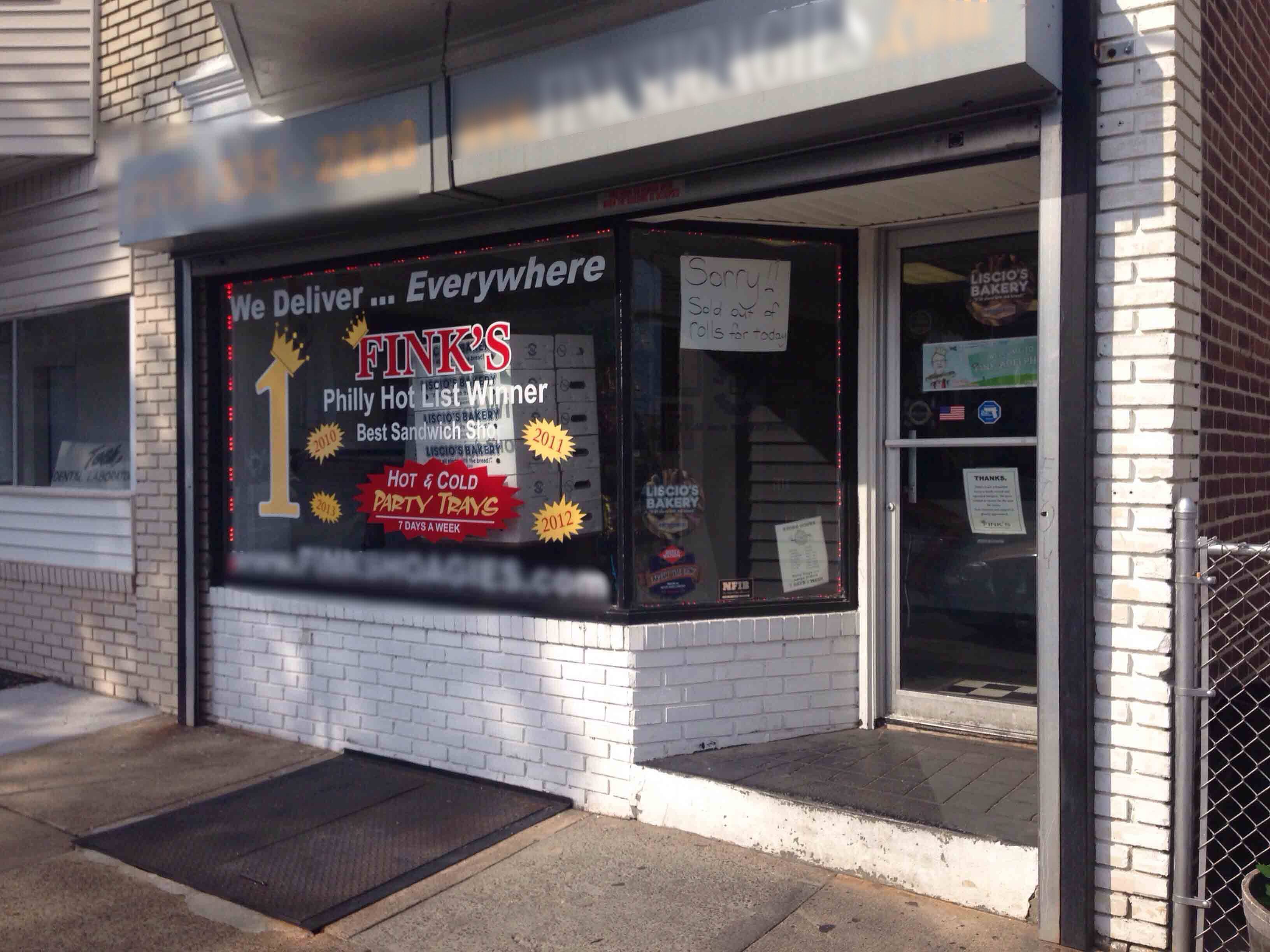 Menu of Fink's Hoagies, Wissinoming, Philadelphia