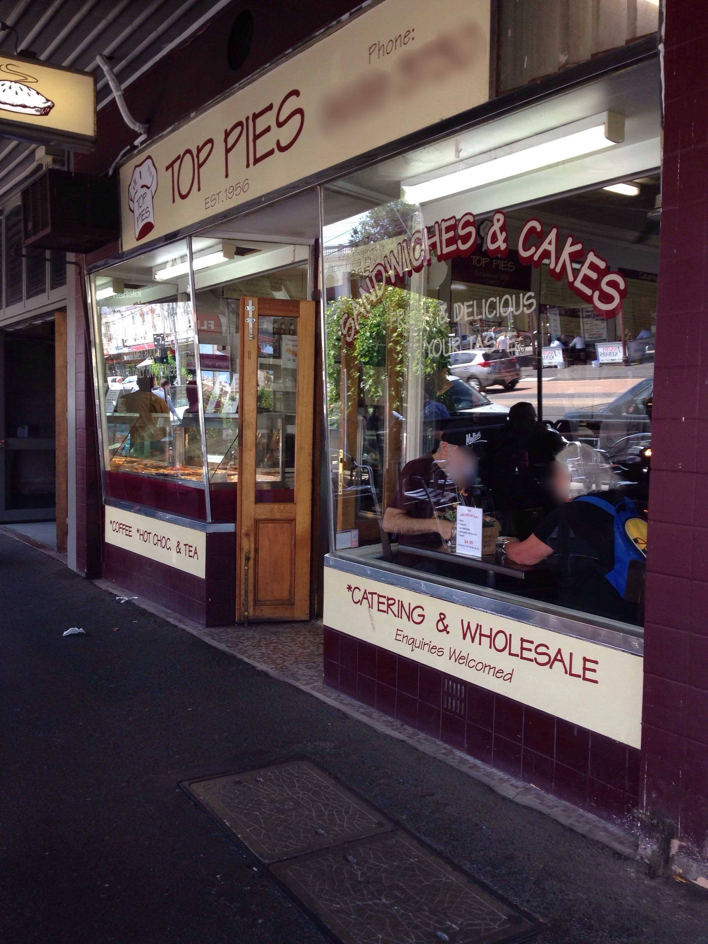 Menu of Top Pies, South Melbourne, Melbourne