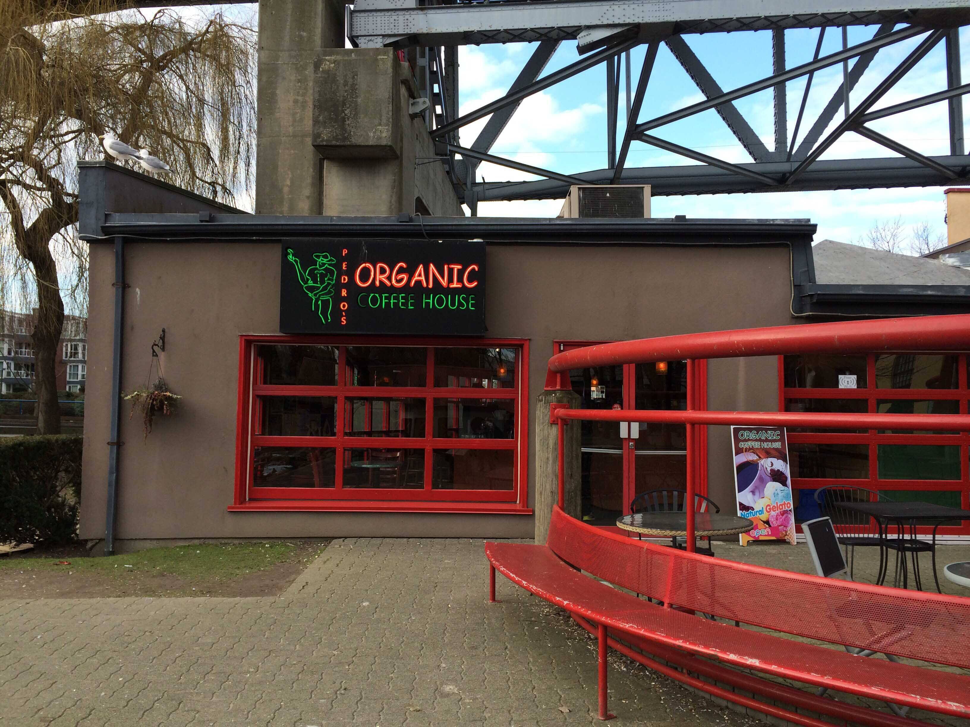 Menu of Pedro's Organic Coffee House, Granville Island, Vancouver